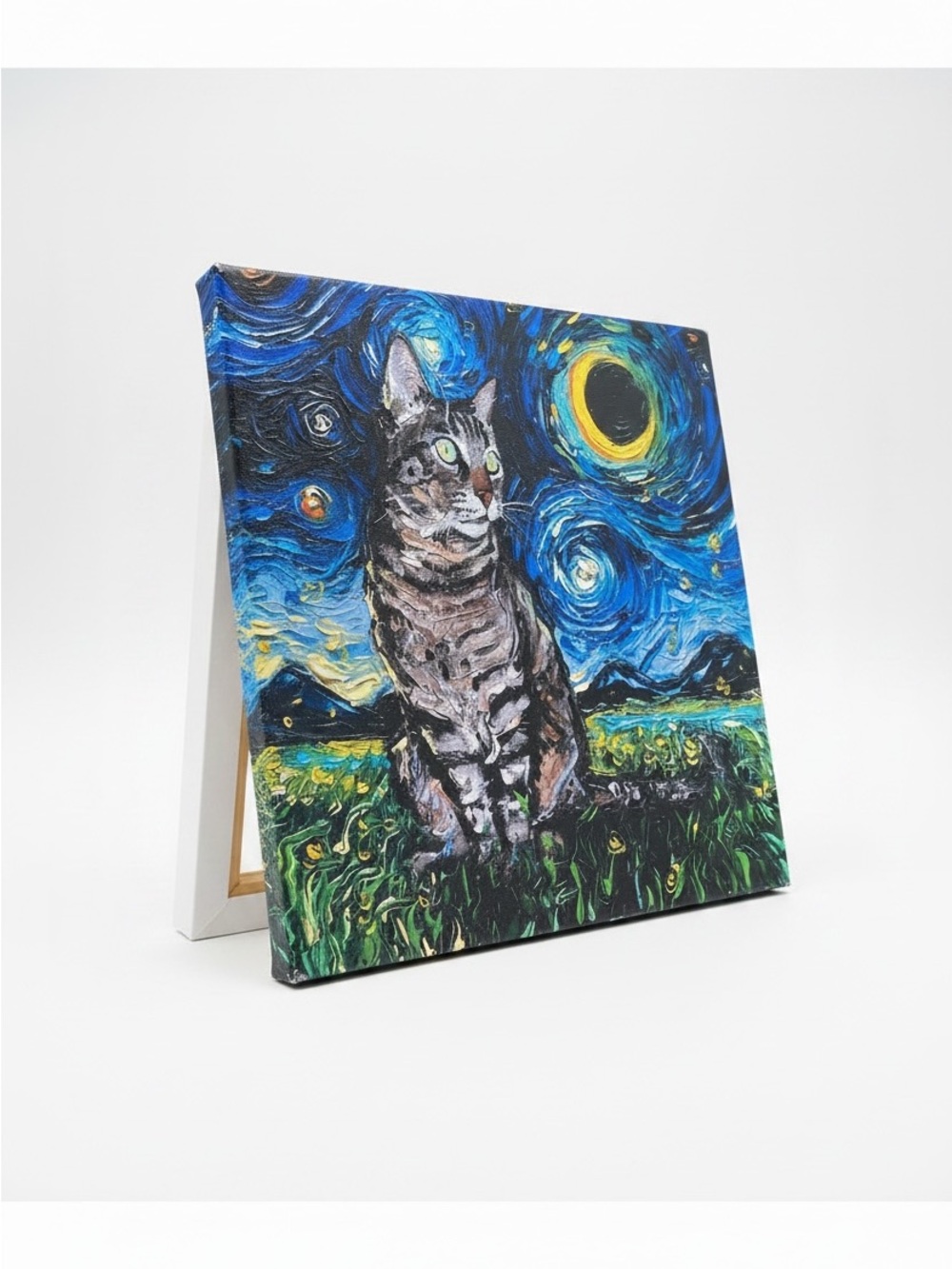 “Tabby Nights” Stretched Canvas Print by Aja Trier- Van Gogh inspired. - Picture 9 of 10